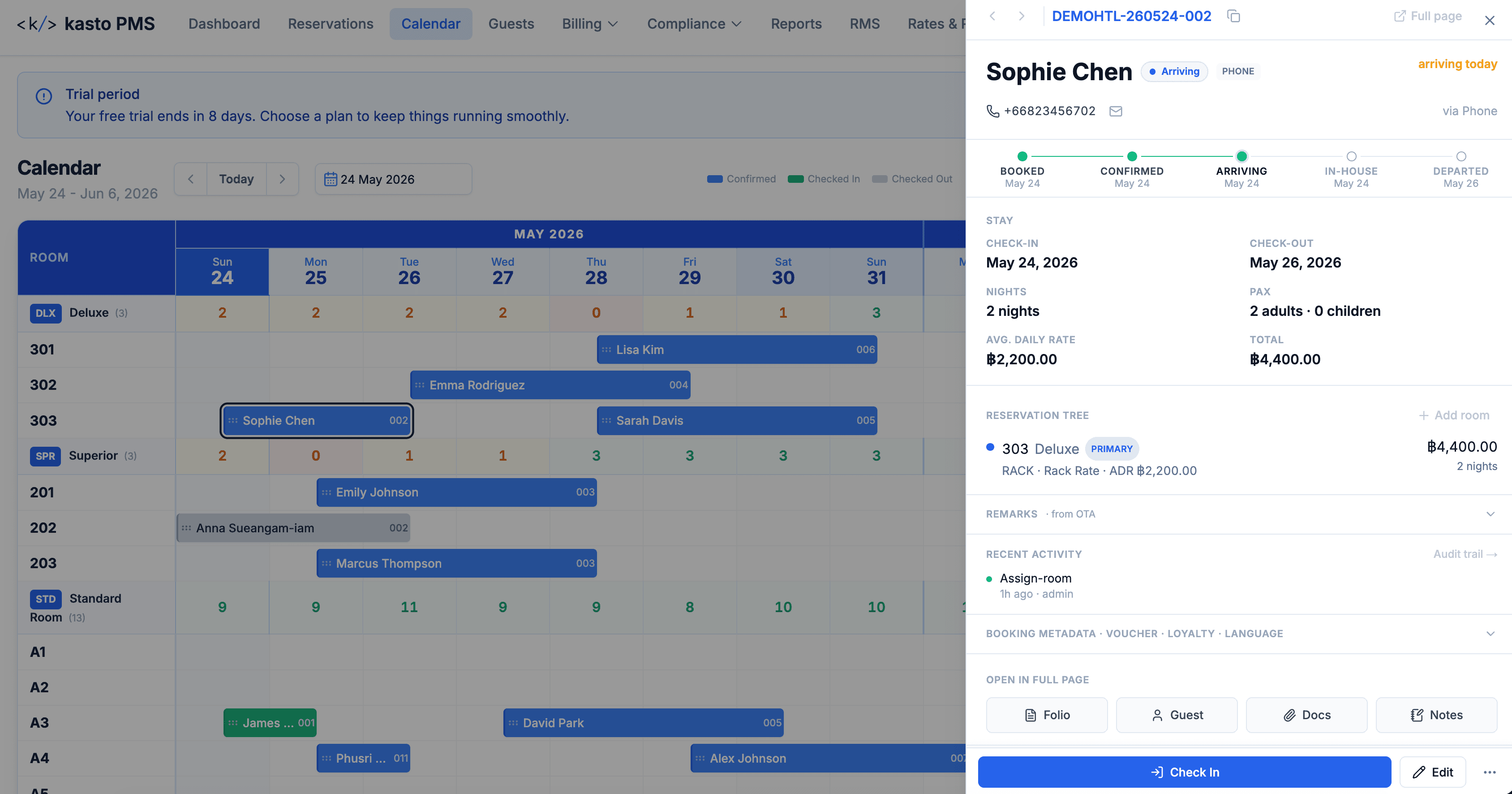 Kasto PMS — ปฏิทินและการจอง